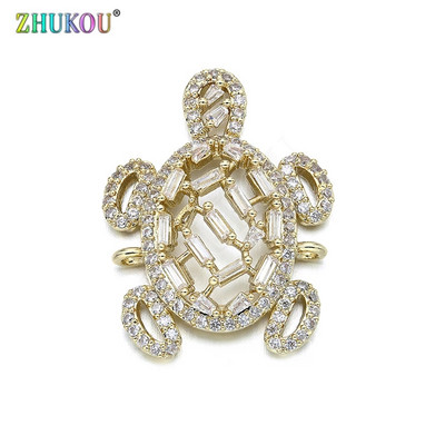 22 * 28 mm-es sárgaréz, kézzel készített Micro Pave Cubic cirkónia teknős csatlakozó Barkács ékszerlelet kiegészítők, Lyuk: 1,5 mm, Modell: VS270