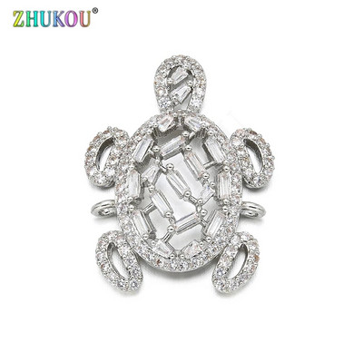 22 * 28 mm-es sárgaréz, kézzel készített Micro Pave Cubic cirkónia teknős csatlakozó Barkács ékszerlelet kiegészítők, Lyuk: 1,5 mm, Modell: VS270