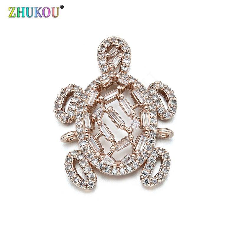 22 * 28 mm-es sárgaréz, kézzel készített Micro Pave Cubic cirkónia teknős csatlakozó Barkács ékszerlelet kiegészítők, Lyuk: 1,5 mm, Modell: VS270