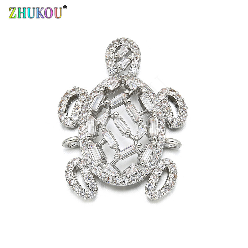22 * 28 mm-es sárgaréz, kézzel készített Micro Pave Cubic cirkónia teknős csatlakozó Barkács ékszerlelet kiegészítők, Lyuk: 1,5 mm, Modell: VS270