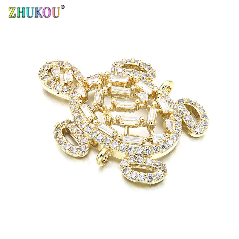 22 * 28 mm-es sárgaréz, kézzel készített Micro Pave Cubic cirkónia teknős csatlakozó Barkács ékszerlelet kiegészítők, Lyuk: 1,5 mm, Modell: VS270