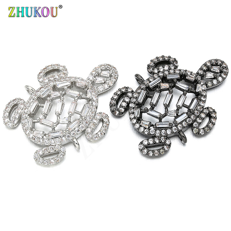 22 * 28 mm-es sárgaréz, kézzel készített Micro Pave Cubic cirkónia teknős csatlakozó Barkács ékszerlelet kiegészítők, Lyuk: 1,5 mm, Modell: VS270