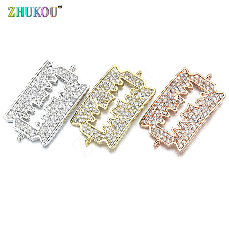 15 * 27 mm-es, kézzel készített sárgaréz cirkónia téglalap csatlakozó barkács ékszerlelet, vegyes szín, lyuk: 1 mm, modell: VS262