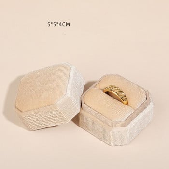 1 τμχ Κοτλέ κολιέ κουτί 5x5x4cm Μικρό μέγεθος Πεντάχρωμο Εξάγωνο Flannelette Διπλό δαχτυλίδι Κουτί κοσμήματος για γάμο & αρραβώνα