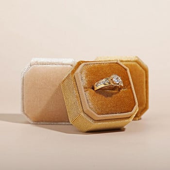 1 τμχ Κοτλέ κολιέ κουτί 5x5x4cm Μικρό μέγεθος Πεντάχρωμο Εξάγωνο Flannelette Διπλό δαχτυλίδι Κουτί κοσμήματος για γάμο & αρραβώνα