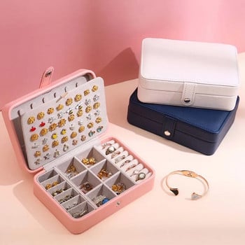 Νέο 2022 Jewelry Box Δερμάτινο φορητό διπλό απλό σκουλαρίκια Δαχτυλίδι Κασετίνα κοσμημάτων που χωρά 68 σκουλαρίκια
