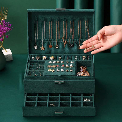 2021 m. naujai papuošalų laikymo dėžutė, didelės talpos nešiojama spyna su veidrodžiu papuošalų laikymo auskarai, karoliai, žiedai, papuošalai