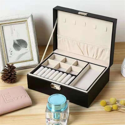 23*17CM papuošalų vitrinos odinė didelės talpos auskarų žiedų saugykla su skylutėmis papuošalų dėklas Moteriška dovanų dėžutė