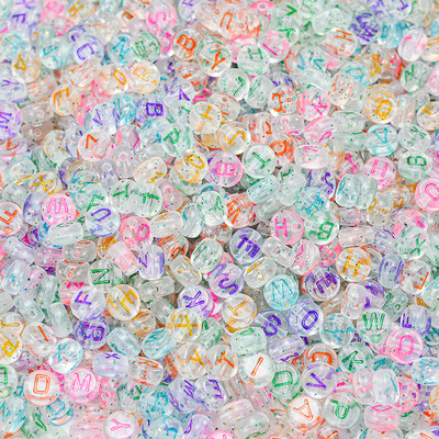 100 kom/4*7 mm akrilne prozirne zlatne svjetlucave mješovite okrugle višebojne perle sa slovima DIY ručno izrađene labave perle Izrada nakita