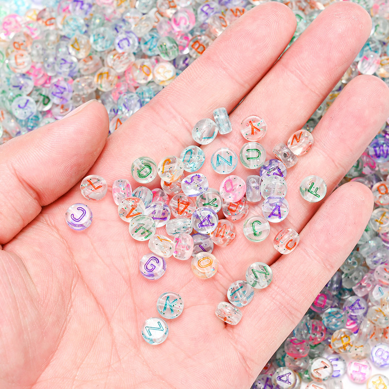 100 kom/4*7 mm akrilne prozirne zlatne svjetlucave mješovite okrugle višebojne perle sa slovima DIY ručno izrađene labave perle Izrada nakita