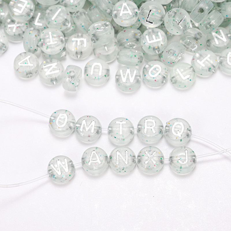100 kom/4*7 mm akrilne prozirne zlatne svjetlucave mješovite okrugle višebojne perle sa slovima DIY ručno izrađene labave perle Izrada nakita