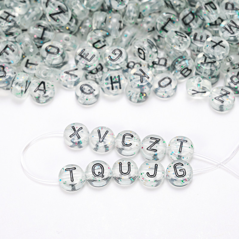 100 kom/4*7 mm akrilne prozirne zlatne svjetlucave mješovite okrugle višebojne perle sa slovima DIY ručno izrađene labave perle Izrada nakita