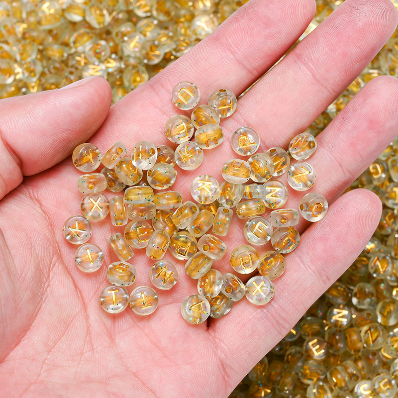 100 kom/4*7 mm akrilne prozirne zlatne svjetlucave mješovite okrugle višebojne perle sa slovima DIY ručno izrađene labave perle Izrada nakita
