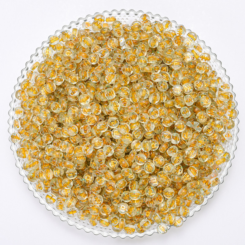 100 kom/4*7 mm akrilne prozirne zlatne svjetlucave mješovite okrugle višebojne perle sa slovima DIY ručno izrađene labave perle Izrada nakita