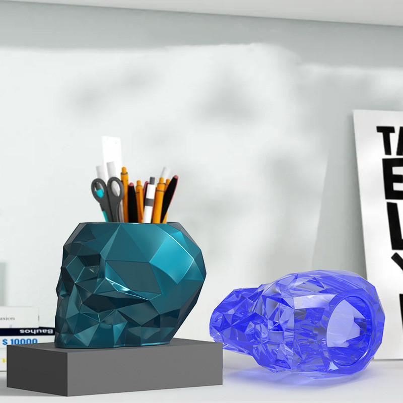 Briaunuotas kaukolės rašiklio laikiklis, sultingas gėlių vazonas, silikoninė forma „pasidaryk pats“ kristalinė epoksidinės dervos forma