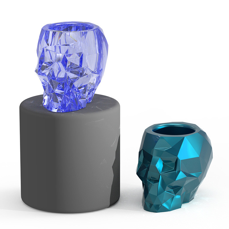 Briaunuotas kaukolės rašiklio laikiklis, sultingas gėlių vazonas, silikoninė forma „pasidaryk pats“ kristalinė epoksidinės dervos forma