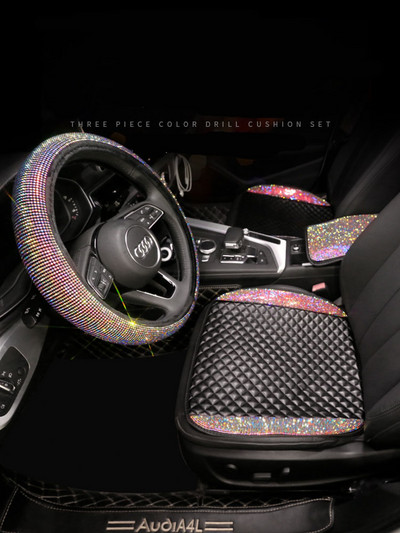 Bling Diamond μαξιλάρι καθισμάτων αυτοκινήτου Δερμάτινο προστατευτικό καλύμματα καθισμάτων αυτοκινήτου Προστατευτικό βελούδινων αξεσουάρ αυτοκινήτου τεσσάρων εποχών για κορίτσια γυναίκες