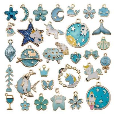 10 vnt. Įvairūs padengti emaliu Gyvūnai Augalai Vaisiai Mėnulio Žvaigždė Atsitiktiniai Charms Pakabukai „Pasidaryk pats“ karoliai, apyrankės papuošalai