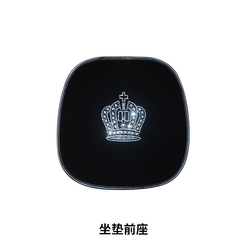 Teemantidega inkrusteeritud krooniga autoistmepadi naistele seljatoeta kolmeosaline komplekt, ühe esiistme kaitsekattega seljamati tarvikud