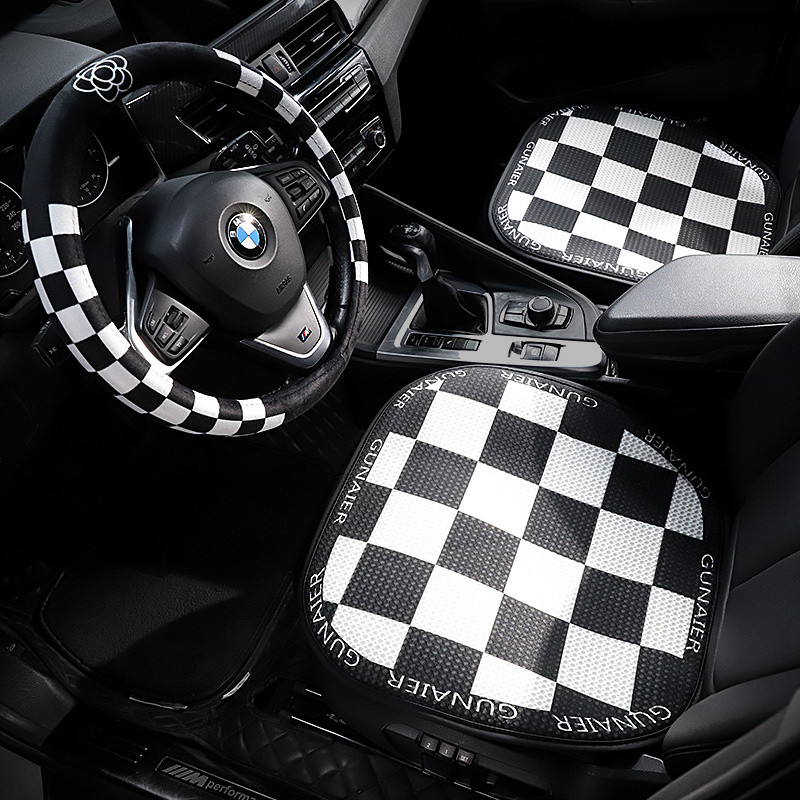 Ljetni auto Ice Silk Set jastuka za sjedalo Modni rešetkasti prednji red stražnjice Auto sjedala Zaštitnik Tepisi za stražnja sjedala za žene djevojke