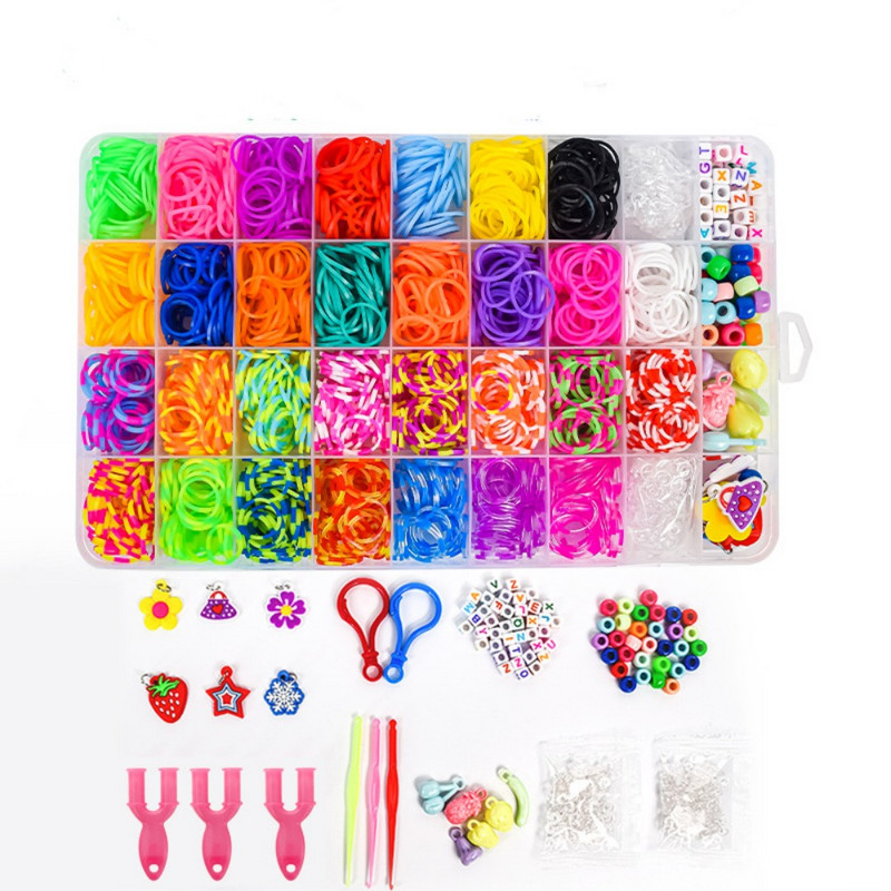 1 set/cutie Kit de brățări cu bandă de țesut din cauciuc, set de mărgele și unelte de reumplere colorate pentru artizanat, fabricarea de bijuterii, accesorii pentru cadou de aniversare pentru fete