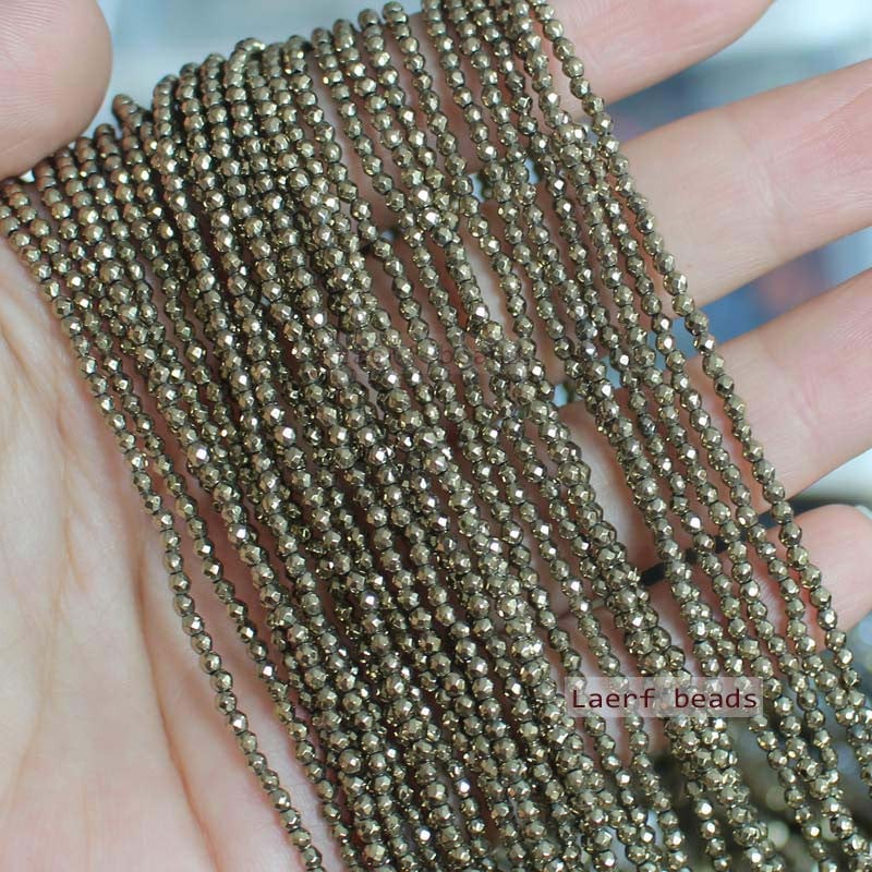 Természetes csiszolt pirit kerek 2mm/3mm/4mm laza gyöngyök, barkács ékszerkészítéshez!