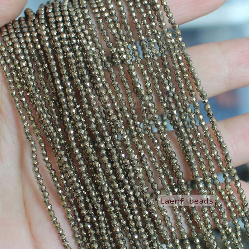 Természetes csiszolt pirit kerek 2mm/3mm/4mm laza gyöngyök, barkács ékszerkészítéshez!