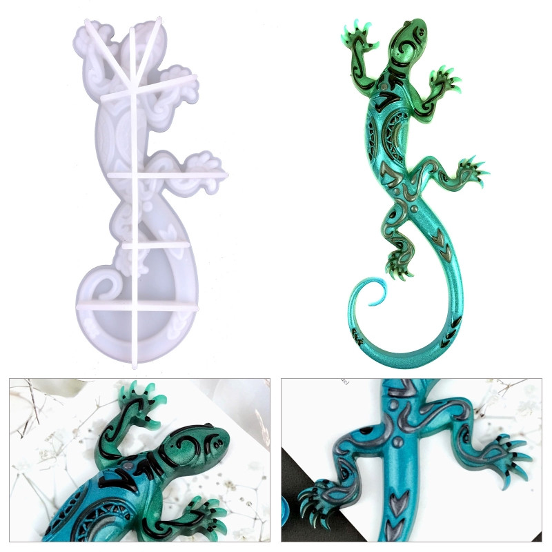 3D Gecko sienų dekoravimo krištolinės epoksidinės dervos formos, gyvūnų sienos pakabinamas ornamentas, silikoninė forma „pasidaryk pats“ amatų liejimo įrankis