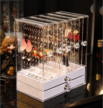 Πολυτελές διαφανές ακρυλικό κουτί αποθήκευσης κοσμημάτων Σκουλαρίκια βιτρίνα Nordic Jewelry Storage Box Μεγάλη χωρητικότητα 360 Συρταριέρα Δώρο