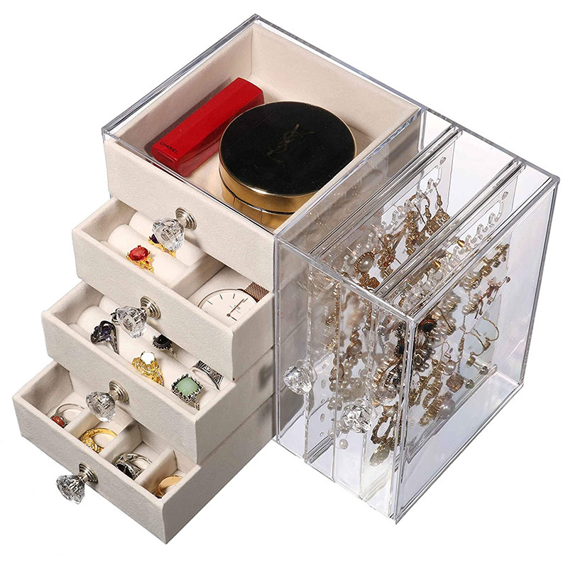 Prozirna plastična kutija za pohranu perli za nakit Akrilna višeslojna kutija za pohranu nakita Organizator za naušnice za djevojčice Vitrina za prsten