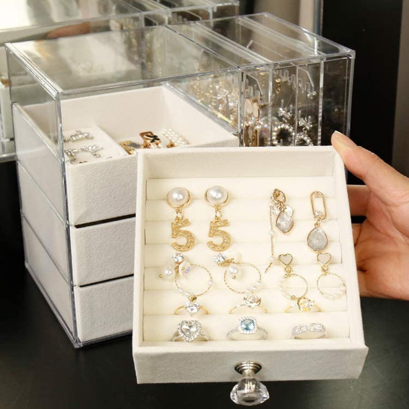 Prozirna plastična kutija za pohranu perli za nakit Akrilna višeslojna kutija za pohranu nakita Organizator za naušnice za djevojčice Vitrina za prsten