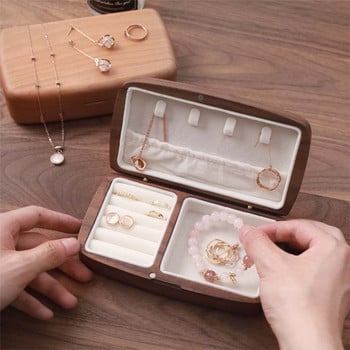 Ξύλινο κοσμηματοπωλείο Σκουλαρίκια δαχτυλίδια Κολιέ Κοσμήματα Organizer Θήκη θήκης για γυναίκες Φορητό κουτί αποθήκευσης