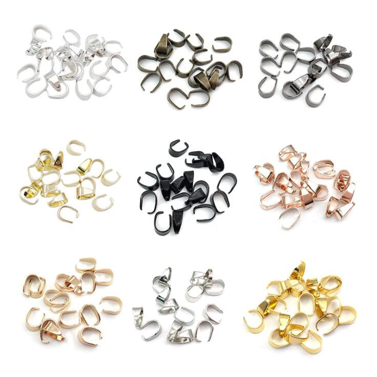 100 vnt. 6x5/9x6/11x6 mm metaliniai pakabukų segtukai, užsegimo segtukai.