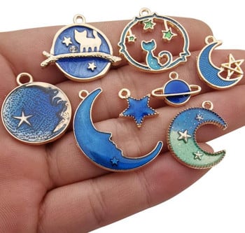 24 τμχ Επιχρυσωμένο σμάλτο Cat Moon Star Celestial Charm Κρεμαστό DIY για σκουλαρίκια Κολιέ Βραχιόλι Κατασκευή και χειροτεχνία κοσμημάτων