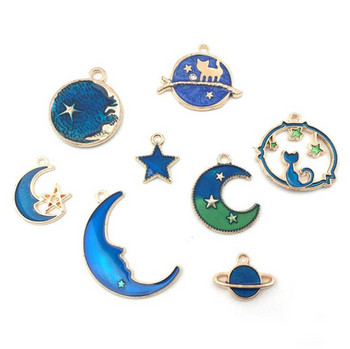 24 τμχ Επιχρυσωμένο σμάλτο Cat Moon Star Celestial Charm Κρεμαστό DIY για σκουλαρίκια Κολιέ Βραχιόλι Κατασκευή και χειροτεχνία κοσμημάτων