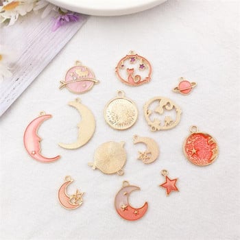 24 τμχ Επιχρυσωμένο σμάλτο Cat Moon Star Celestial Charm Κρεμαστό DIY για σκουλαρίκια Κολιέ Βραχιόλι Κατασκευή και χειροτεχνία κοσμημάτων