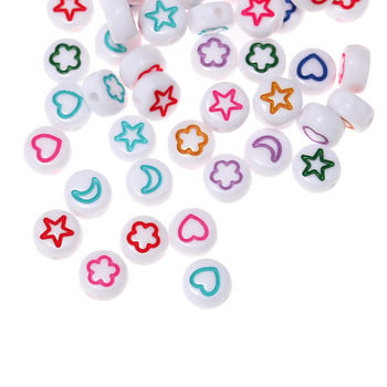 4*7 χιλιοστά Μικτό χρώμα Flower Star Moon Heart Beads Επίπεδες στρογγυλές ακρυλικές χάντρες Loose Spacer για κοσμήματα κατασκευής Diy βραχιόλι κολιέ