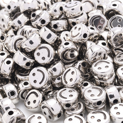 100 vnt. / siunta 7 10 mm apvalūs šypsenėlių karoliukai akrilo karoliukai Auksiniai sidabriniai tarpikliai papuošalams gaminti „pasidaryk pats“ apyrankės karolių priedai