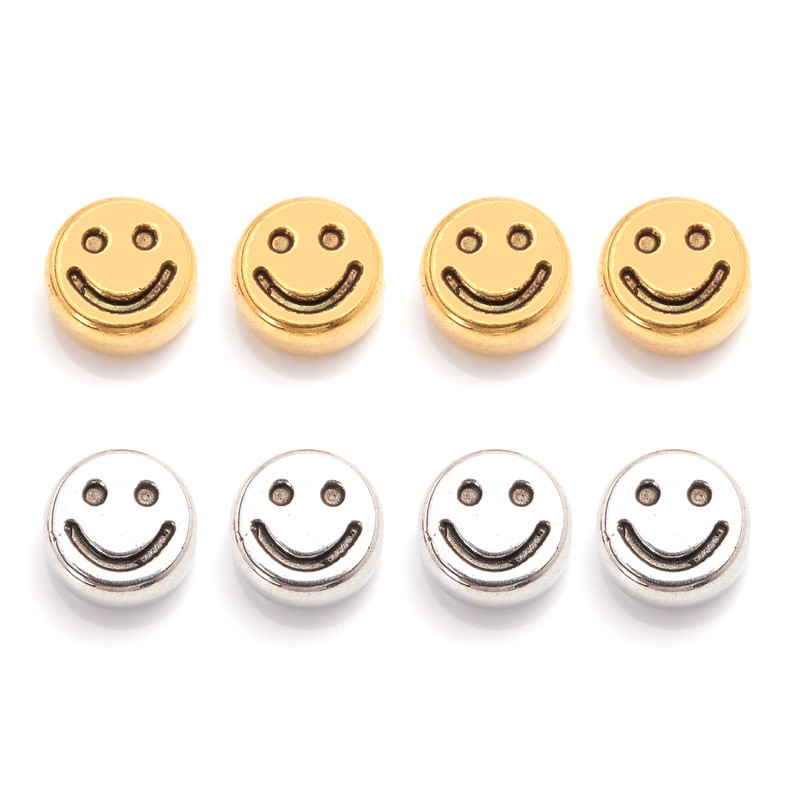 100 vnt. / siunta 7 10 mm apvalūs šypsenėlių karoliukai akrilo karoliukai Auksiniai sidabriniai tarpikliai papuošalams gaminti „pasidaryk pats“ apyrankės karolių priedai