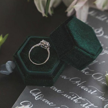 Πολύχρωμο Hexagon Velvet Ring Box Διπλό Δαχτυλίδι Επίδειξη Βάση με Αποσπώμενο Κάλυμμα Δαχτυλίδι Box Stand για Τελετή Πρότασης Γάμου