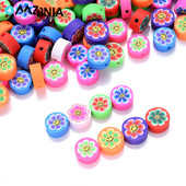 30 vnt saulėgrąžų šypsenėlių polimero molio karoliukai įvairiaspalviai apvalūs plokšti palaidi karoliukai, skirti apyrankėms auskarams gaminti, rankų darbo papuošalų reikmenys