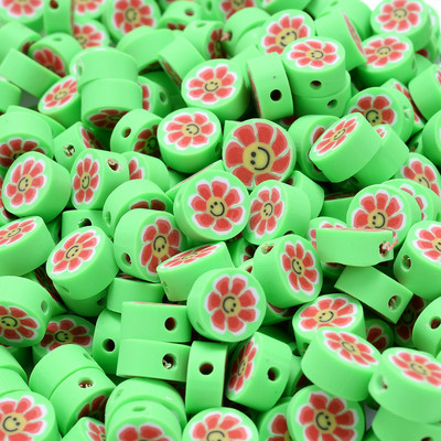 30 vnt saulėgrąžų šypsenėlių polimero molio karoliukai įvairiaspalviai apvalūs plokšti palaidi karoliukai, skirti apyrankėms auskarams gaminti, rankų darbo papuošalų reikmenys