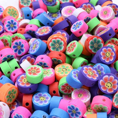 30 vnt saulėgrąžų šypsenėlių polimero molio karoliukai įvairiaspalviai apvalūs plokšti palaidi karoliukai, skirti apyrankėms auskarams gaminti, rankų darbo papuošalų reikmenys