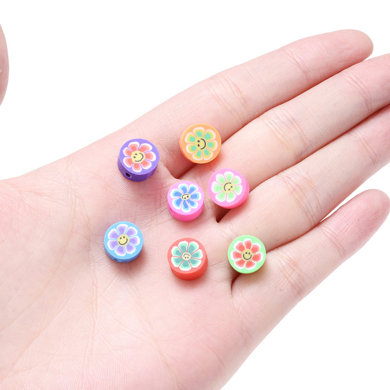 30 vnt saulėgrąžų šypsenėlių polimero molio karoliukai įvairiaspalviai apvalūs plokšti palaidi karoliukai, skirti apyrankėms auskarams gaminti, rankų darbo papuošalų reikmenys