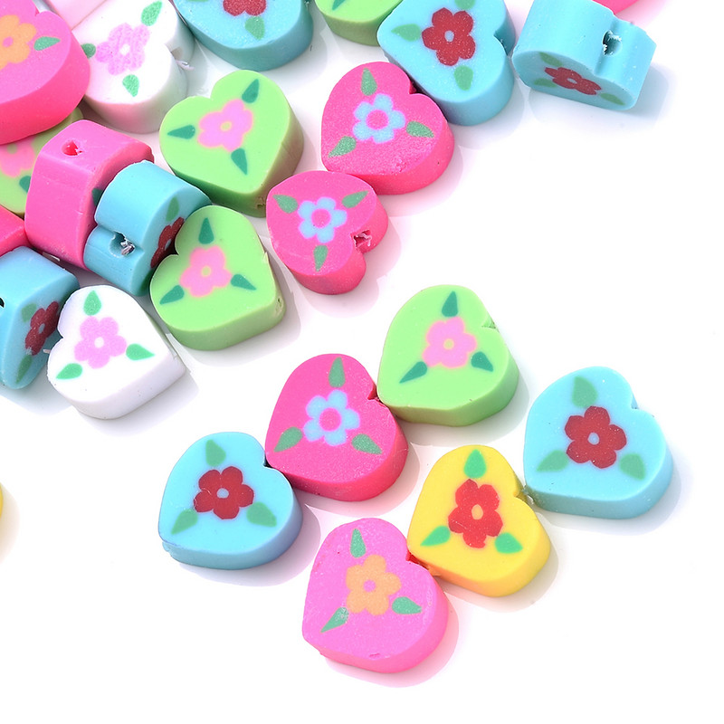 30vnt Širdies polimero molio karoliukai Spalvingi Širdies Gėlių Karoliukai Papuošalams Gaminti Pasidaryk pats Apyrankės Kaklo karoliai Karoliukai Didmeninė prekyba