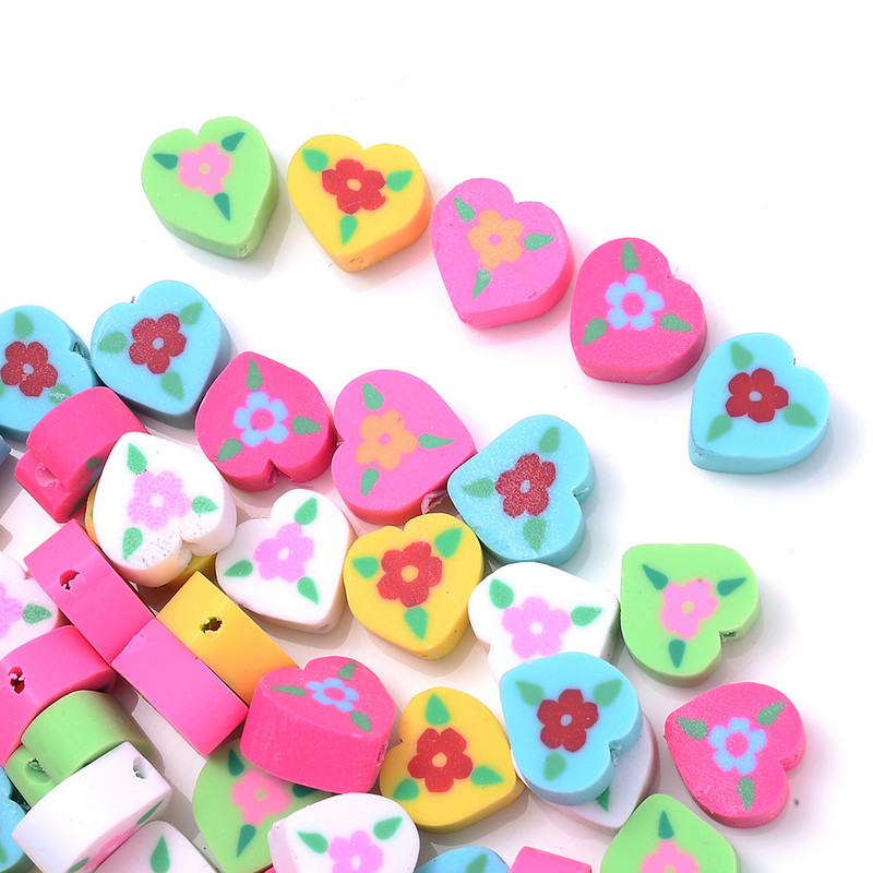 30vnt Širdies polimero molio karoliukai Spalvingi Širdies Gėlių Karoliukai Papuošalams Gaminti Pasidaryk pats Apyrankės Kaklo karoliai Karoliukai Didmeninė prekyba