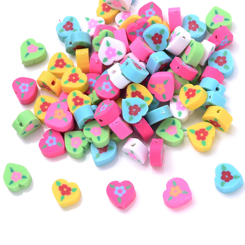 30vnt Širdies polimero molio karoliukai Spalvingi Širdies Gėlių Karoliukai Papuošalams Gaminti Pasidaryk pats Apyrankės Kaklo karoliai Karoliukai Didmeninė prekyba