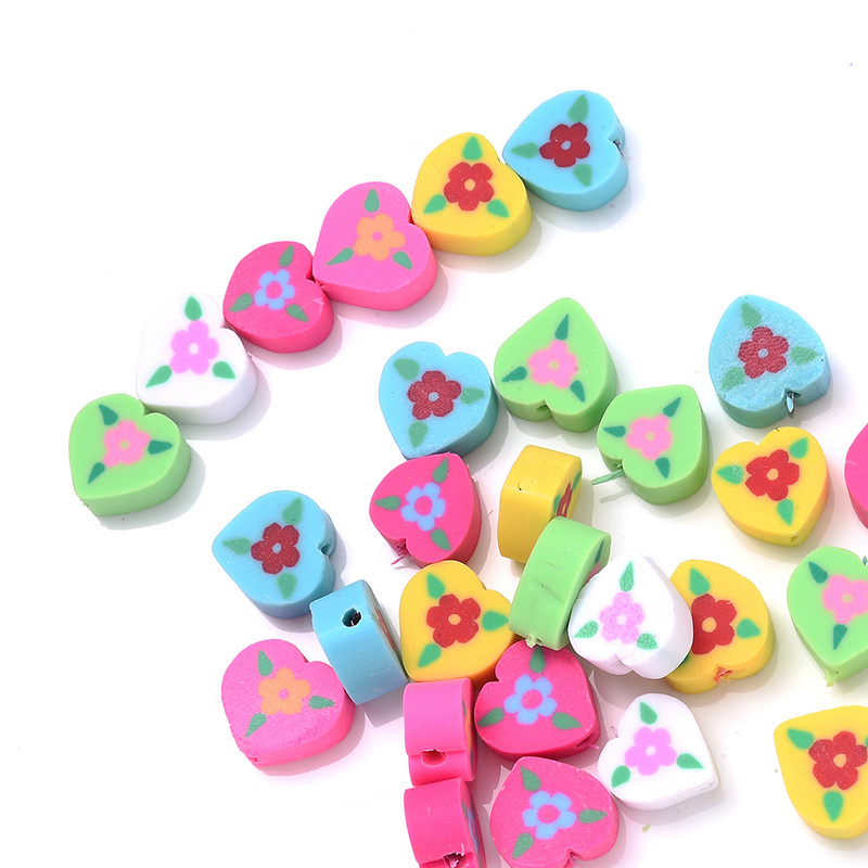 30vnt Širdies polimero molio karoliukai Spalvingi Širdies Gėlių Karoliukai Papuošalams Gaminti Pasidaryk pats Apyrankės Kaklo karoliai Karoliukai Didmeninė prekyba