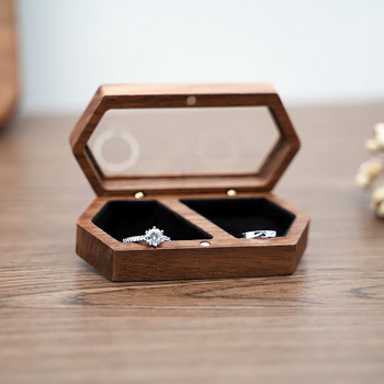 Υψηλής ποιότητας Ξύλινο κοσμηματοπωλείο από ξύλο καρυδιάς Δαχτυλίδι γάμου Δαχτυλίδι γάμου Κουτί αποθήκευσης Σκουλαρίκι μεγάλης χωρητικότητας Κουτί προβολής