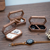 Ékszerbemutató doboz utazási tok fa eljegyzési gyűrű doboz hordozható fülbevaló tartó ceremóniás esküvői ajánlathoz